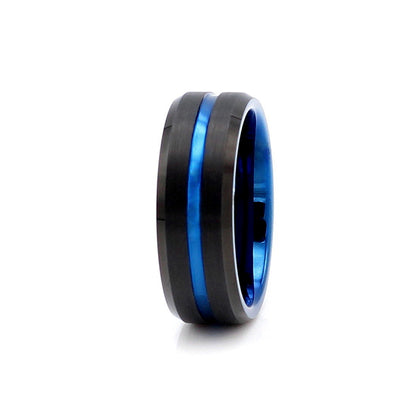 Tungsten Black & Blue Stripe Band