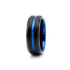 Tungsten Black & Blue Striped Ring
