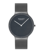 Obaku Net Smokey V307GXUUMU grey dial minimalist watch with gun-grey mesh bracelet and sapphire crystal