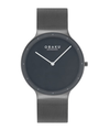 Obaku Net Smokey V307GXUUMU grey dial minimalist watch with gun-grey mesh bracelet and sapphire crystal