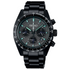 Seiko Prospex Speedtimer Solar Chronograph SSC917P1 black ion-plated watch with black dial and turquoise indices on steel bracelet