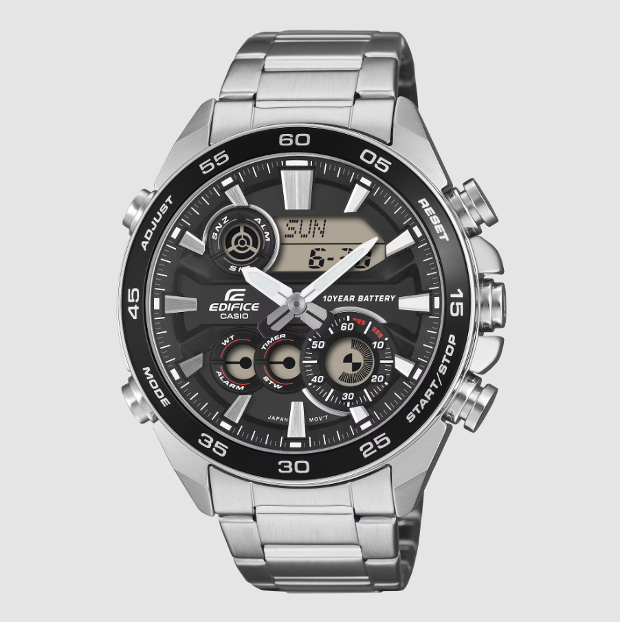 Casio Edifice ERA-130D-1ADF ana-digi chronograph watch with black dial and stainless steel bracelet