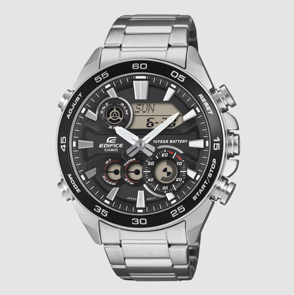 Casio Edifice ERA-130D-1ADF ana-digi chronograph watch with black dial and stainless steel bracelet