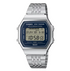 Casio ABL-100WE-2ADF Vintage Step Tracker digital watch with blue dial and stainless steel bracelet on square case