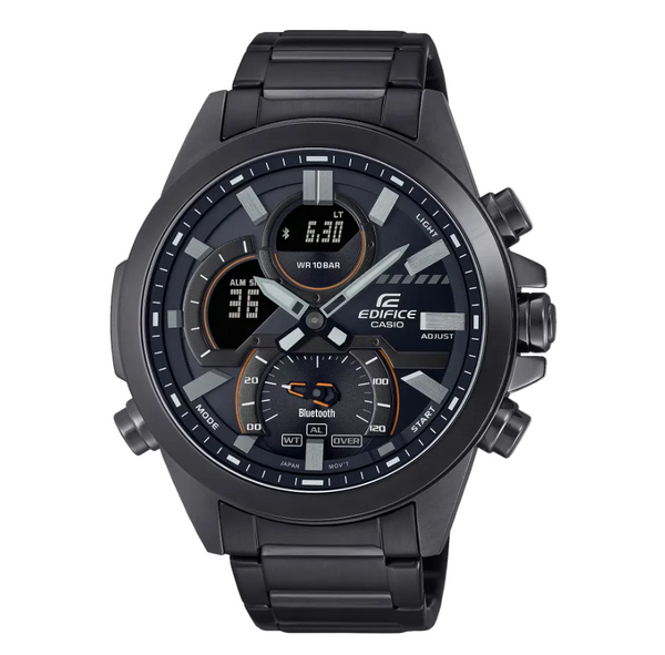Casio Edifice ECB-30DC-1A black solar quartz chronograph watch with 48.7mm ion-plated stainless steel case and Bluetooth smartphone connectivity