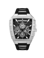 Police Tough Gear watch with black open-worked dial, steel tonneau case and silicone strap