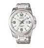 Casio MTP-1314D 7A with white striped dial and stainless steel bracelet