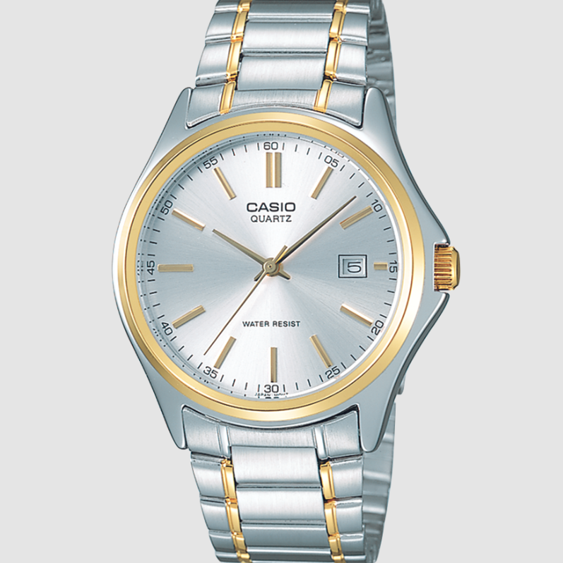 Casio MTP-1183G-7A watch with silver sunray dial and two-tone steel bracelet