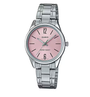 Casio LTP-V005D-4B watch with pink sunburst dial and stainless steel bracelet