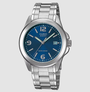 Casio MTP-1215A-2A watch with blue sunburst dial and stainless steel bracelet