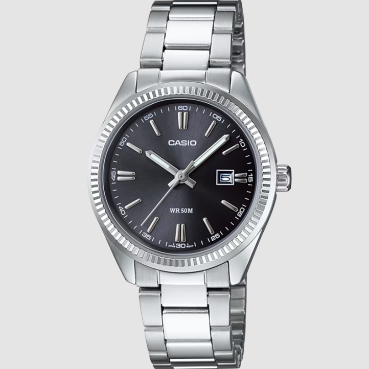 Casio LTP-1302D-1A1 women's watch with black sunray dial and stainless steel bracelet