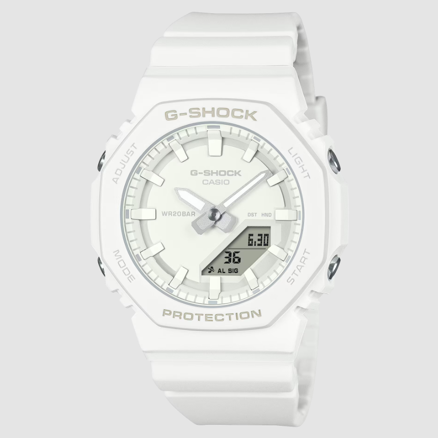 White-dial Casio G-SHOCK GMA-P2100-7A with octagonal resin case and resin strap
