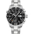 Pre-owned TAG Heuer Aquaracer Calibre 16 automatic chronograph watch with black textured dial, stainless steel case, unidirectional rotating bezel, and stainless steel bracelet