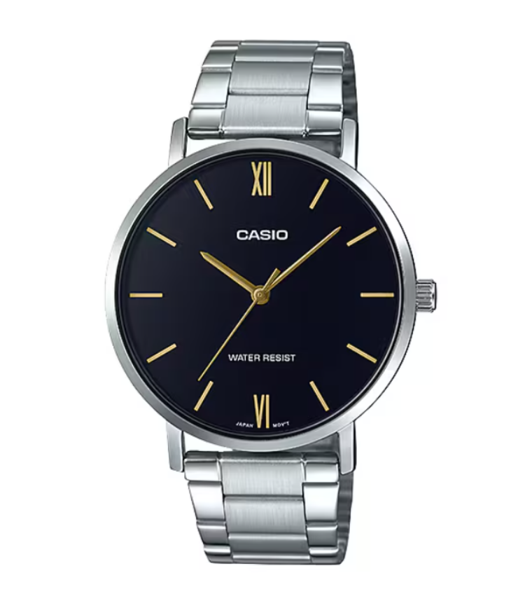 Casio MTP-VT01D-1B Quartz Black Dial Gold Index Stainless Steel Watch