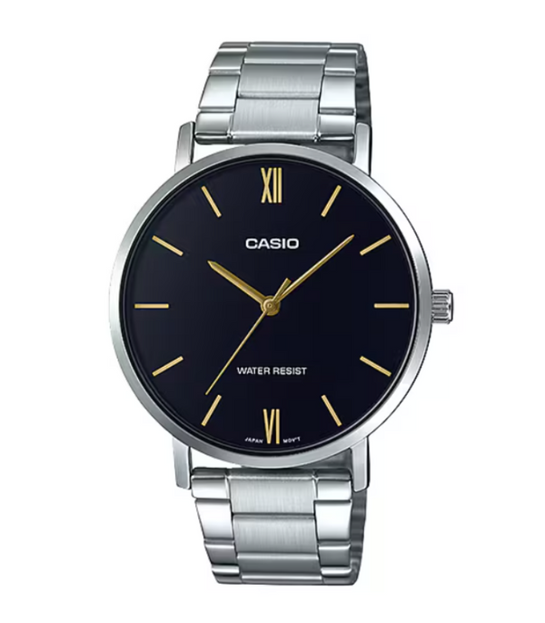 Casio MTP-VT01D-1B Quartz Black Dial Gold Index Stainless Steel Watch