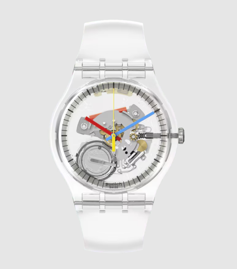 Swatch Clearly New Gent Pay! Quartz Skeleton Dial Bio-Sourced Polymer Watch (SO29K115-6000)