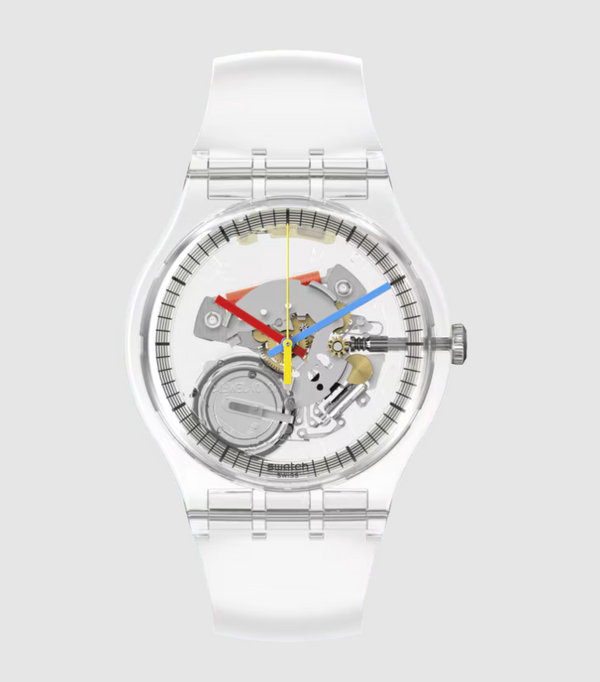 Swatch Clearly New Gent Pay! Quartz Skeleton Dial Bio-Sourced Polymer Watch (SO29K115-6000)