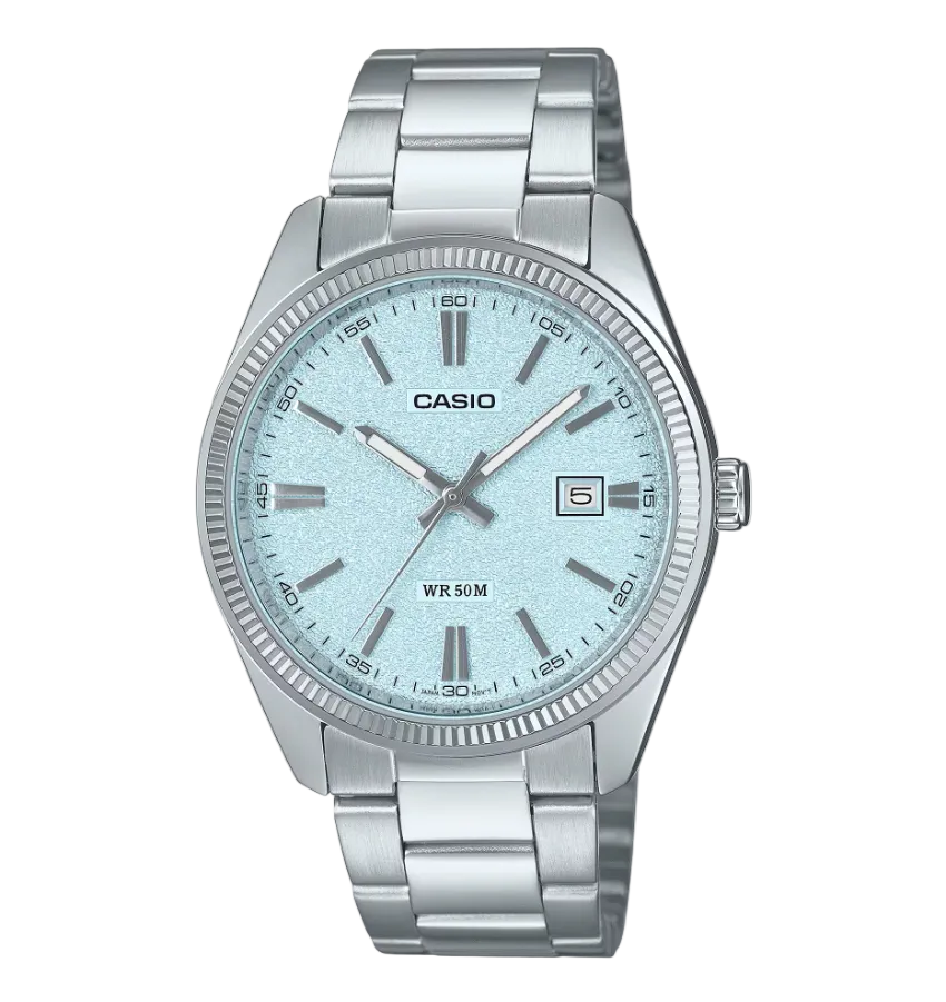 Casio MTP-1302DA Quartz Light Blue Dial Stainless Steel Date Watch (MTP-1302DA-2A2V)