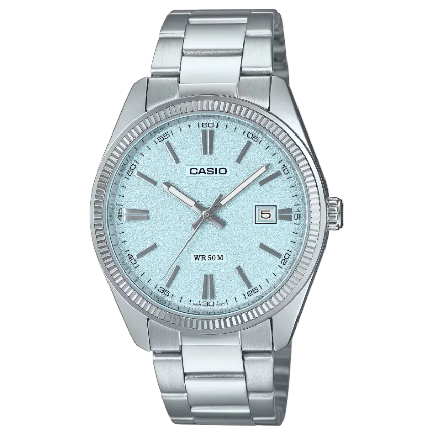 Casio MTP-1302DA Quartz Light Blue Dial Stainless Steel Date Watch (MTP-1302DA-2A2V)
