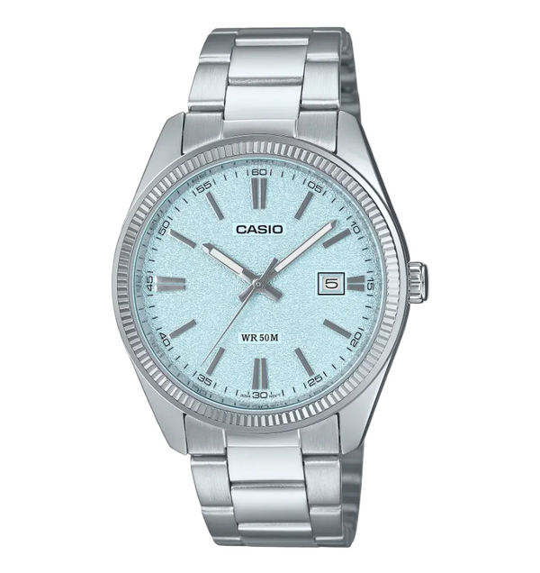 Casio MTP-1302DA Quartz Light Blue Dial Stainless Steel Date Watch (MTP-1302DA-2A2V)
