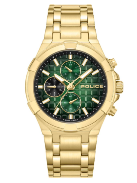 Police Guardian Chronograph Quartz Green Dial Gold-Tone Stainless Steel Watch (PEWGK0082003)