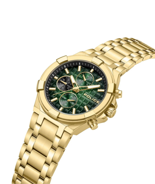 Police Guardian Chronograph Quartz Green Dial Gold-Tone Stainless Steel Watch (PEWGK0082003)
