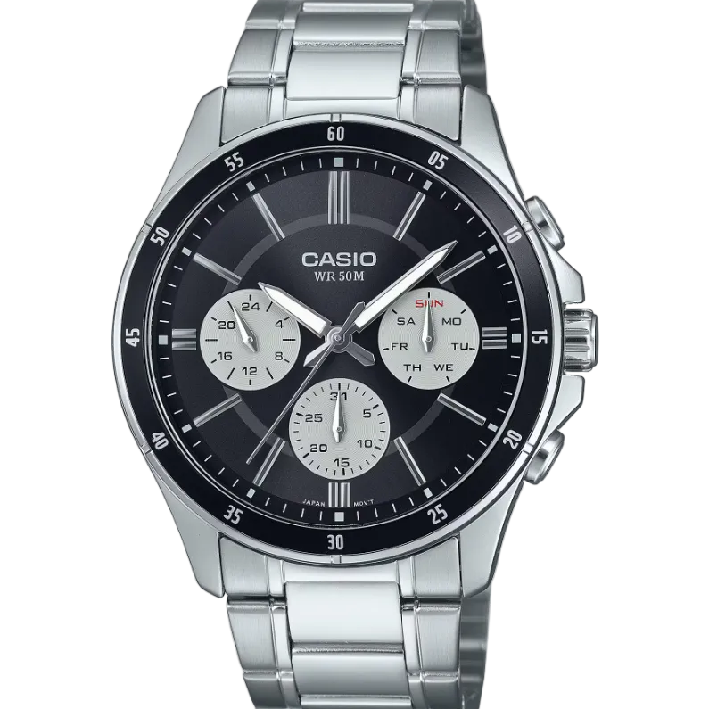 Casio MTP-1374D-1A Quartz Multifunction Black Dial Stainless Steel Watch (MTP-1374D-1AV)