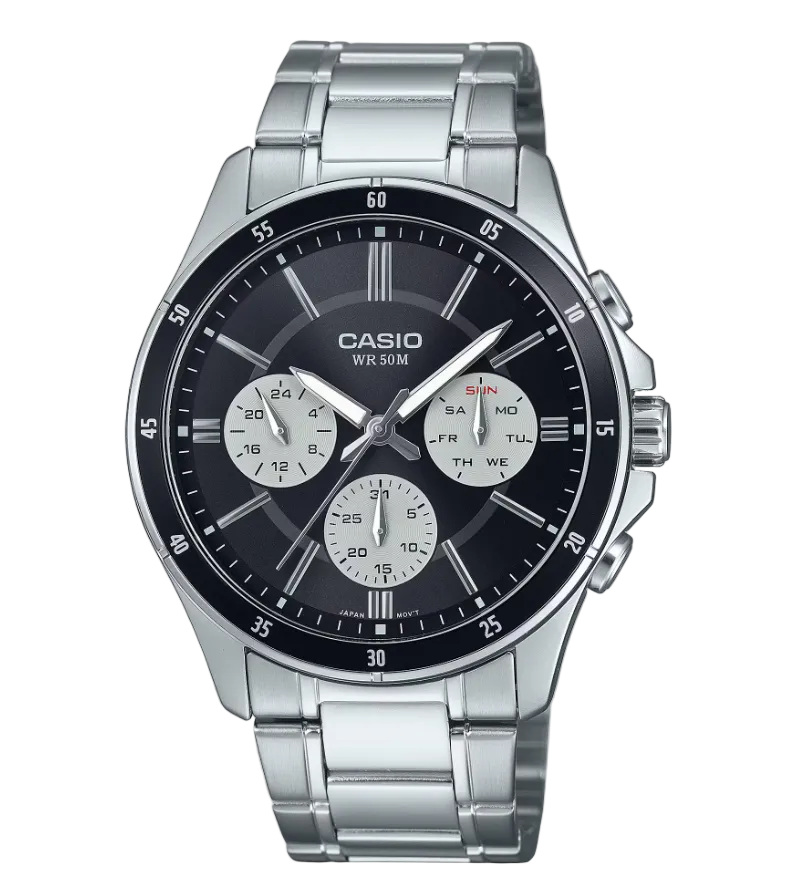 Casio MTP-1374D-1A Quartz Multifunction Black Dial Stainless Steel Watch (MTP-1374D-1AV)