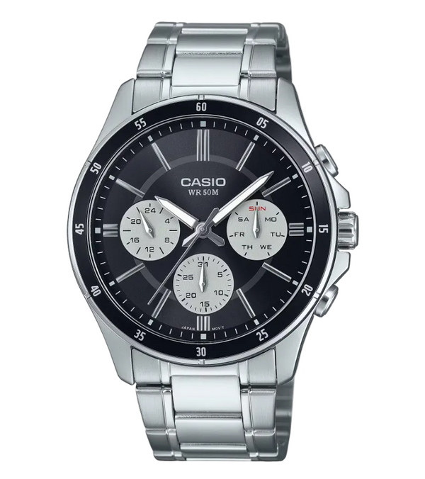 Casio MTP-1374D-1A Quartz Multifunction Black Dial Stainless Steel Watch (MTP-1374D-1AV)
