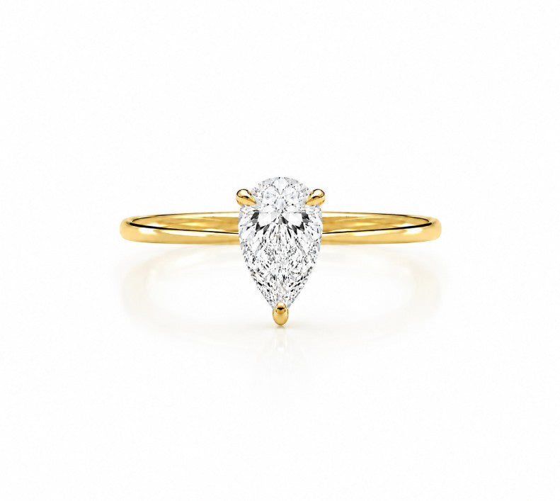 9ct yellow gold pear cut lab grown diamond solitaire engagement ring 0.50 carat four claw setting