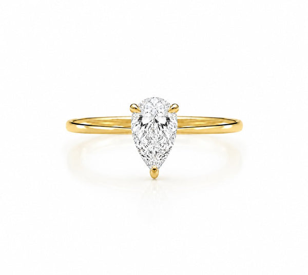 9ct yellow gold pear cut lab grown diamond solitaire engagement ring 0.50 carat four claw setting