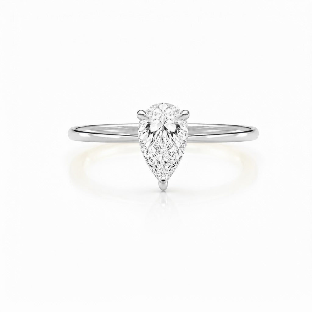 9ct white gold engagement ring with 0.50ct pear-shaped lab grown diamond in four-claw solitaire setting