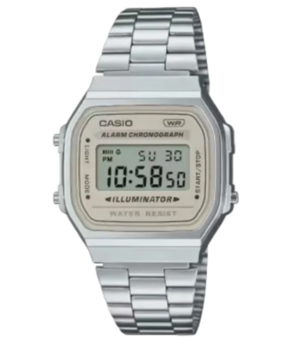Casio Vintage A168WA Quartz Digital Chronograph Silver Dial Stainless Steel Watch (A168WA-8AYDF)