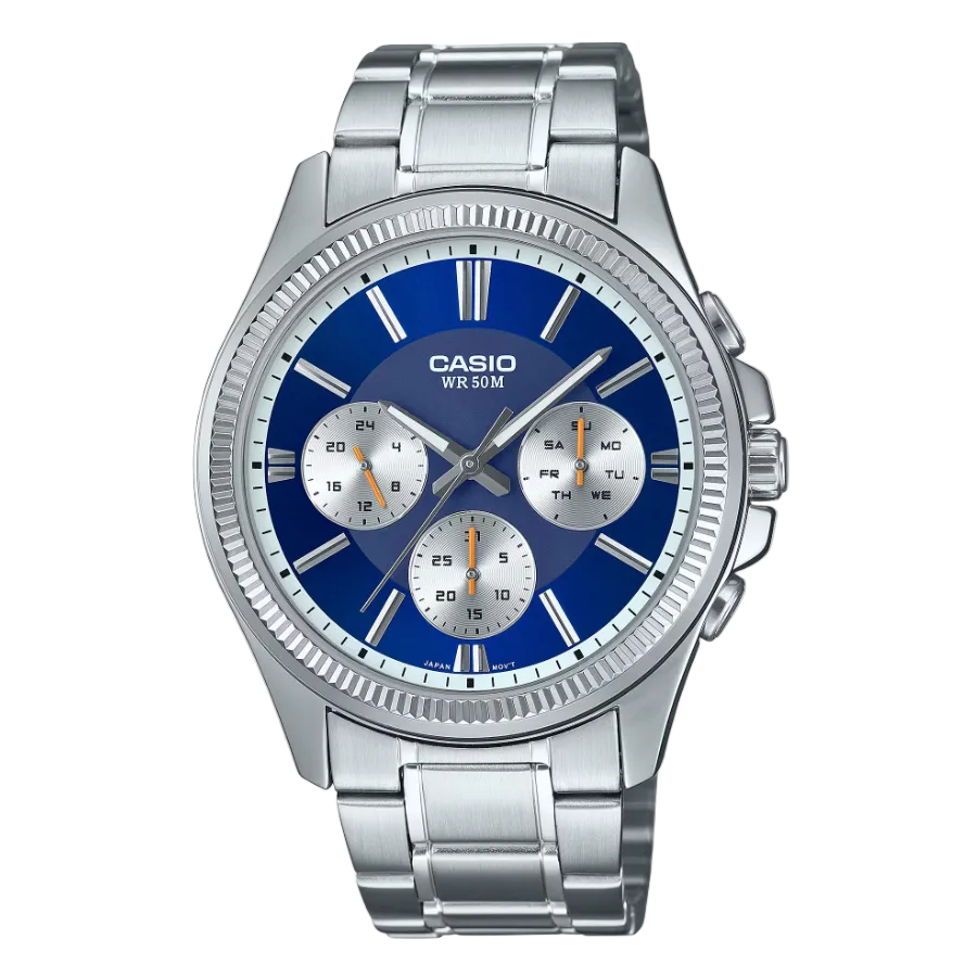 Casio MTP-1375D-2A1V Quartz Multi-Function Blue Dial Stainless Steel Watch (MTP-1375D-2A1V)