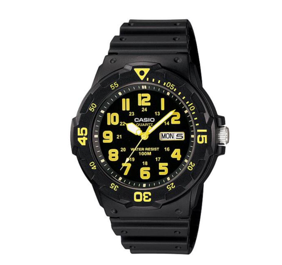 Casio MRW-200H Quartz Diver-Style Black Dial Yellow Accents Watch (MRW-200H-9BV)