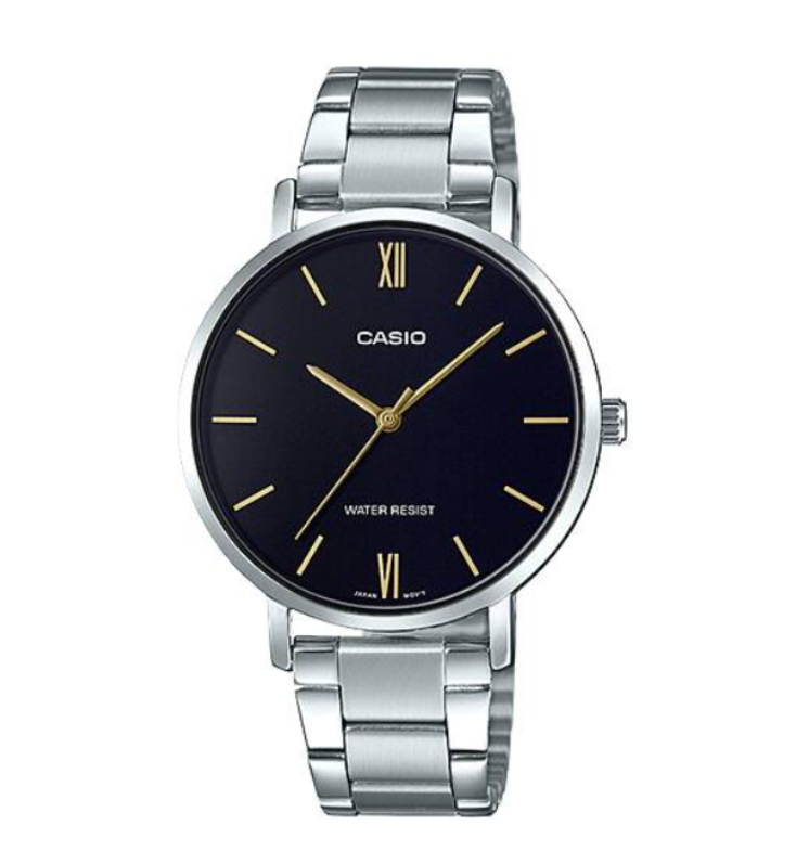 Casio LTP-VT01D Quartz Black Dial Roman Numerals Stainless Steel Ladies Watch (LTP-VT01D-1B)