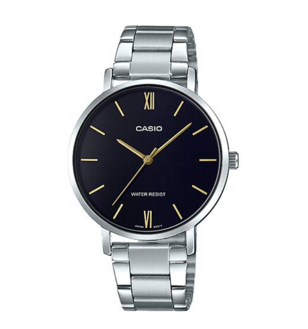 Casio LTP-VT01D Quartz Black Dial Roman Numerals Stainless Steel Ladies Watch (LTP-VT01D-1B)