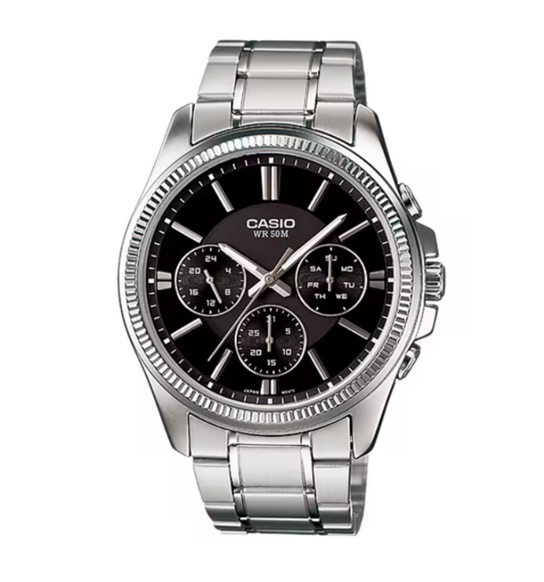 Casio MTP-1375D-1A Quartz Chronograph Black Dial Stainless Steel Watch (MTP-1375D-1AV)