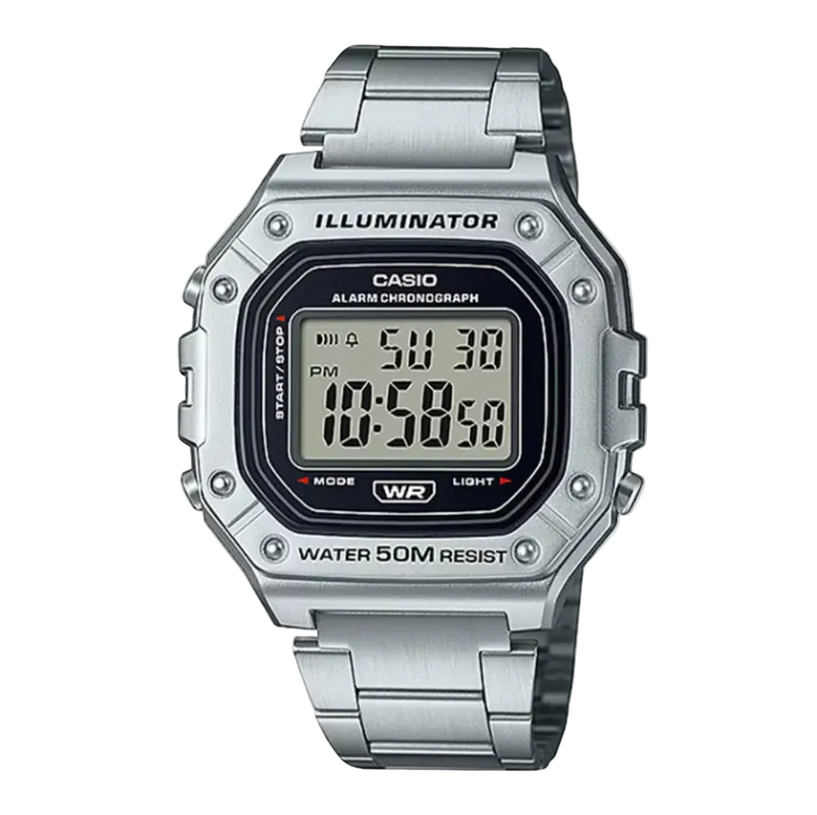 Casio Illuminator W-218HD-1A Quartz Digital Chronograph Stainless Steel Watch (W218HD-1A)