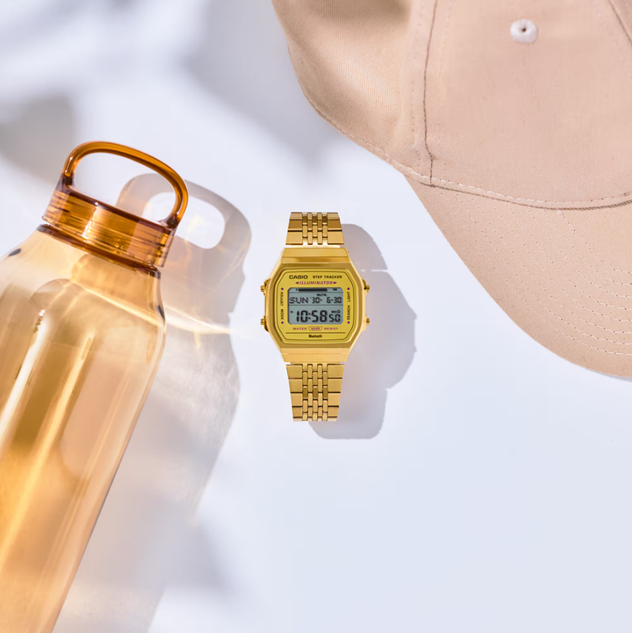 Casio Vintage Step Tracker Bluetooth Illuminator Gold-Tone Digital Watch (ABL-100WEG-9ADF)