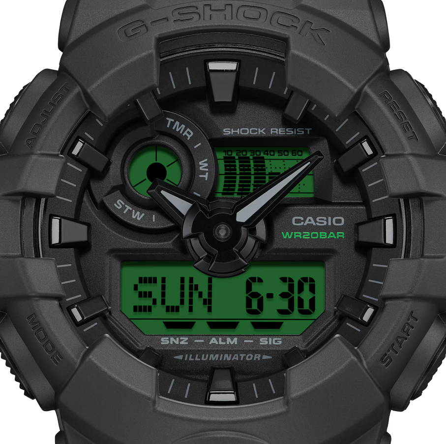 Casio G-Shock GA-700BEG Quartz Analogue-Digital Black Resin Watch with Green Display (GA-700BEG-1ADR)