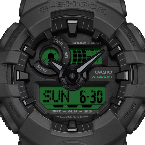 Casio G-Shock GA-700BEG Quartz Analogue-Digital Black Resin Watch with Green Display (GA-700BEG-1ADR)