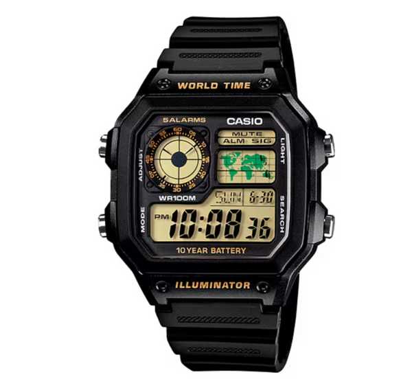 Casio AE-1200WH World Time Digital Quartz Black Resin Watch (AE-1200WH-1BVDF)