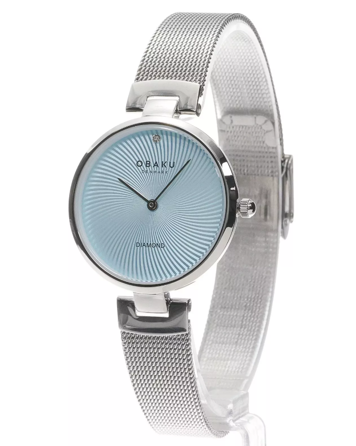 Obaku Diamant Quartz Blue Dial Diamond Stainless Steel Mesh Watch (V256LXCMMC)