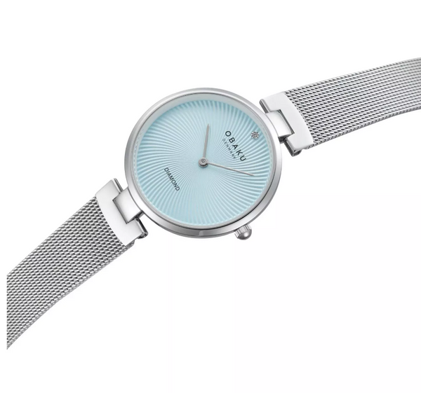 Obaku Diamant Quartz Blue Dial Diamond Stainless Steel Mesh Watch (V256LXCMMC)