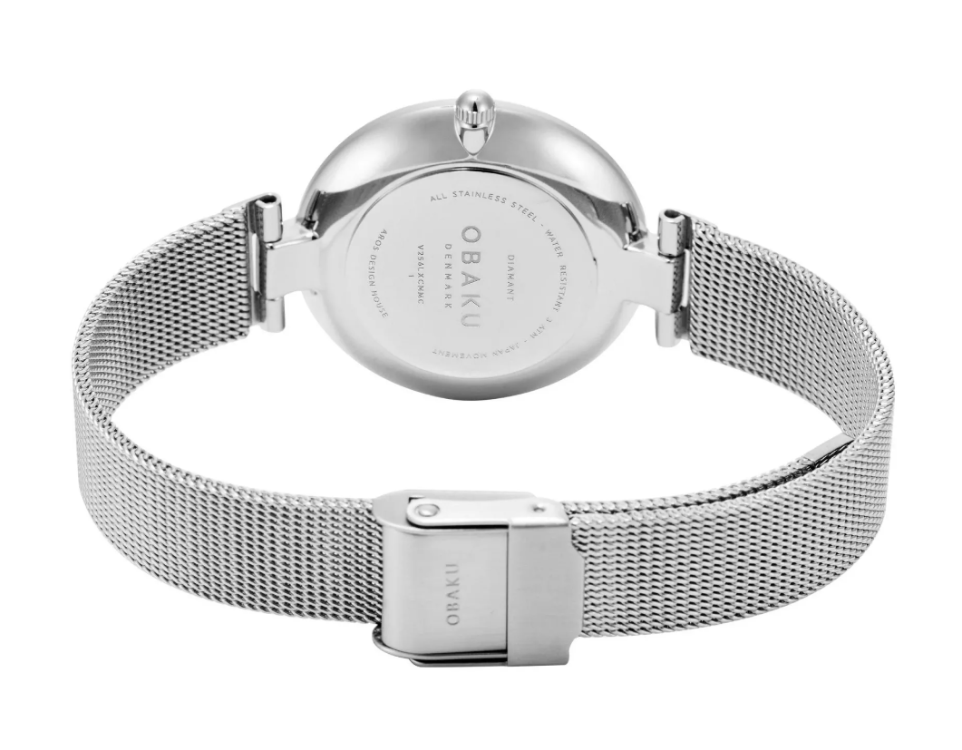 Obaku Diamant Quartz Blue Dial Diamond Stainless Steel Mesh Watch (V256LXCMMC)
