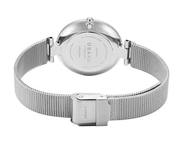 Obaku Diamant Quartz Blue Dial Diamond Stainless Steel Mesh Watch (V256LXCMMC)