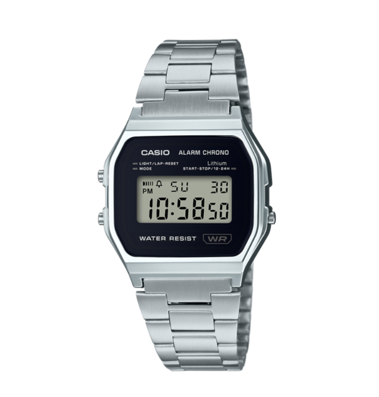 Casio A158WEA-1DF Vintage Digital Quartz Stainless Steel Watch with Black Dial