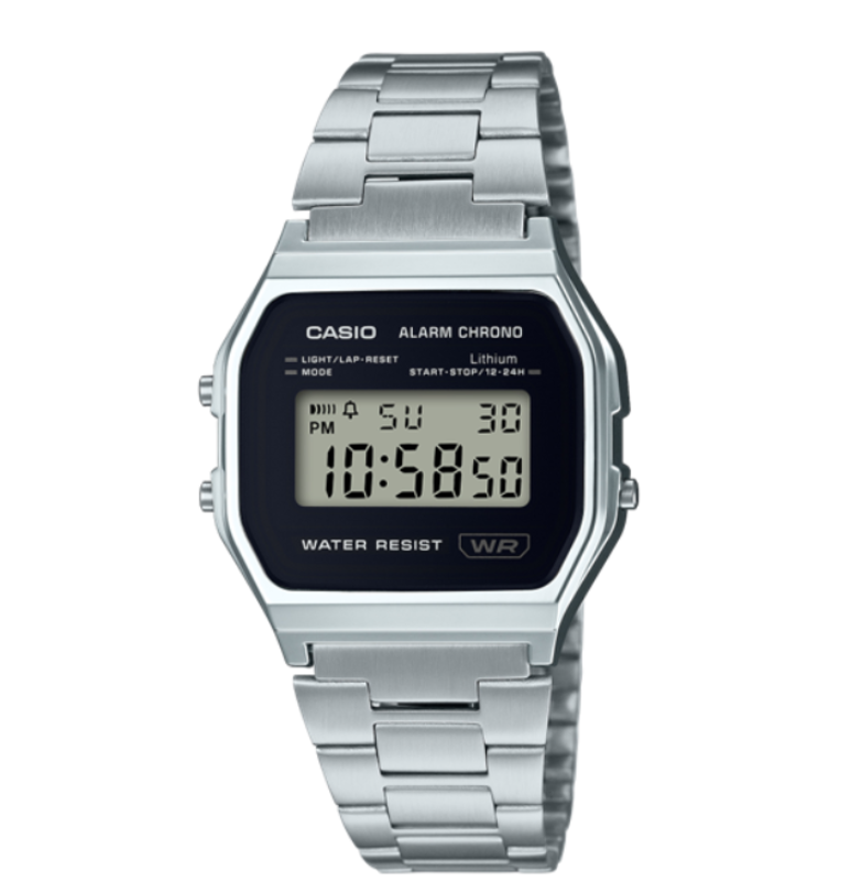 Casio A158WEA-1DF Vintage Digital Quartz Stainless Steel Watch with Black Dial
