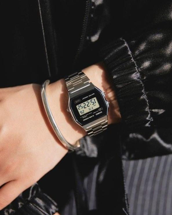 Casio A158WEA-1DF Vintage Digital Quartz Stainless Steel Watch with Black Dial